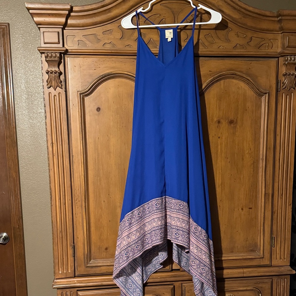 Pink Owl Asymmetrical Dress in Royal Blue with Pink Pattern
